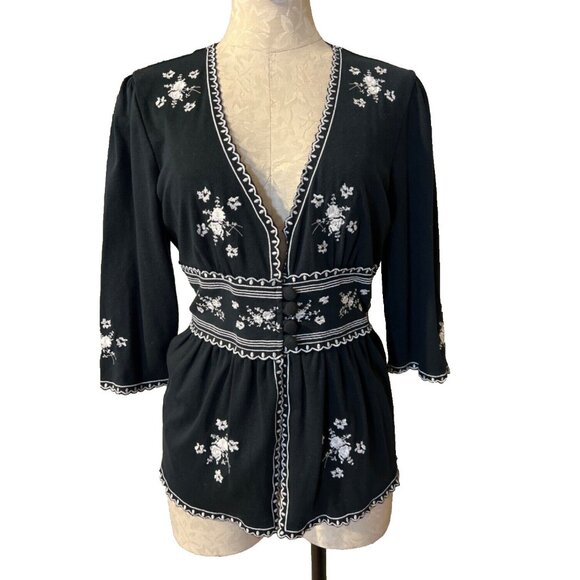 Essentials ABS Cardigan Top L Large Navy Blue White Embroidered New - Picture 1 of 7